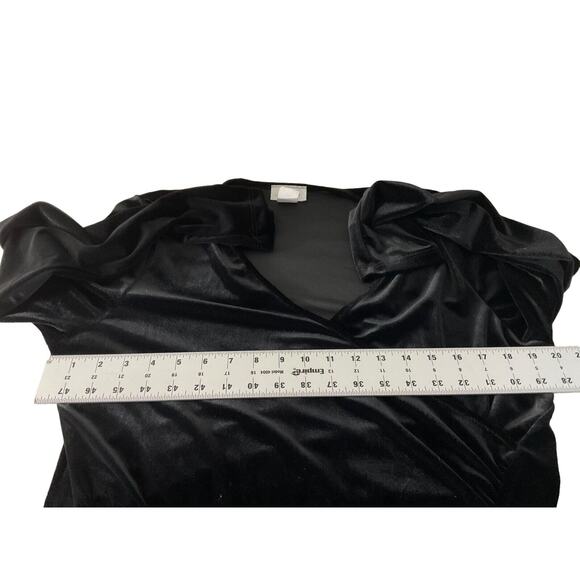 Jon Den XL Women's Black Velvet Top Side Ruching V-Neck Made in USA - Picture 3 of 11